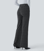 Halara Flex™ Pantalon tailleur évasé à carreaux pied-de-poule, taille haute avec boutons décoratifs et poches latérales