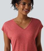 T-shirt décontracté chiné ample à manches courtes et col V