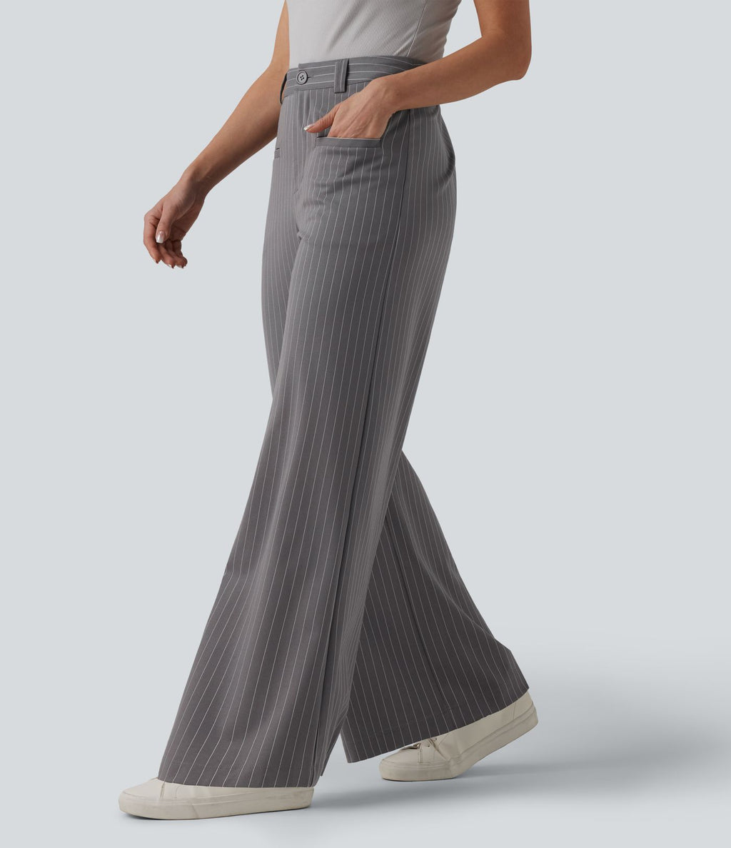 Pantalon Halara Flex™ tailleur large taille mi-haute à rayures à effet frais InstantCool et poches
