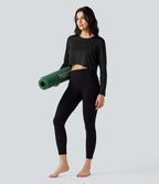 Top de sport yoga jacquard ourlet croisé col rond manches longues