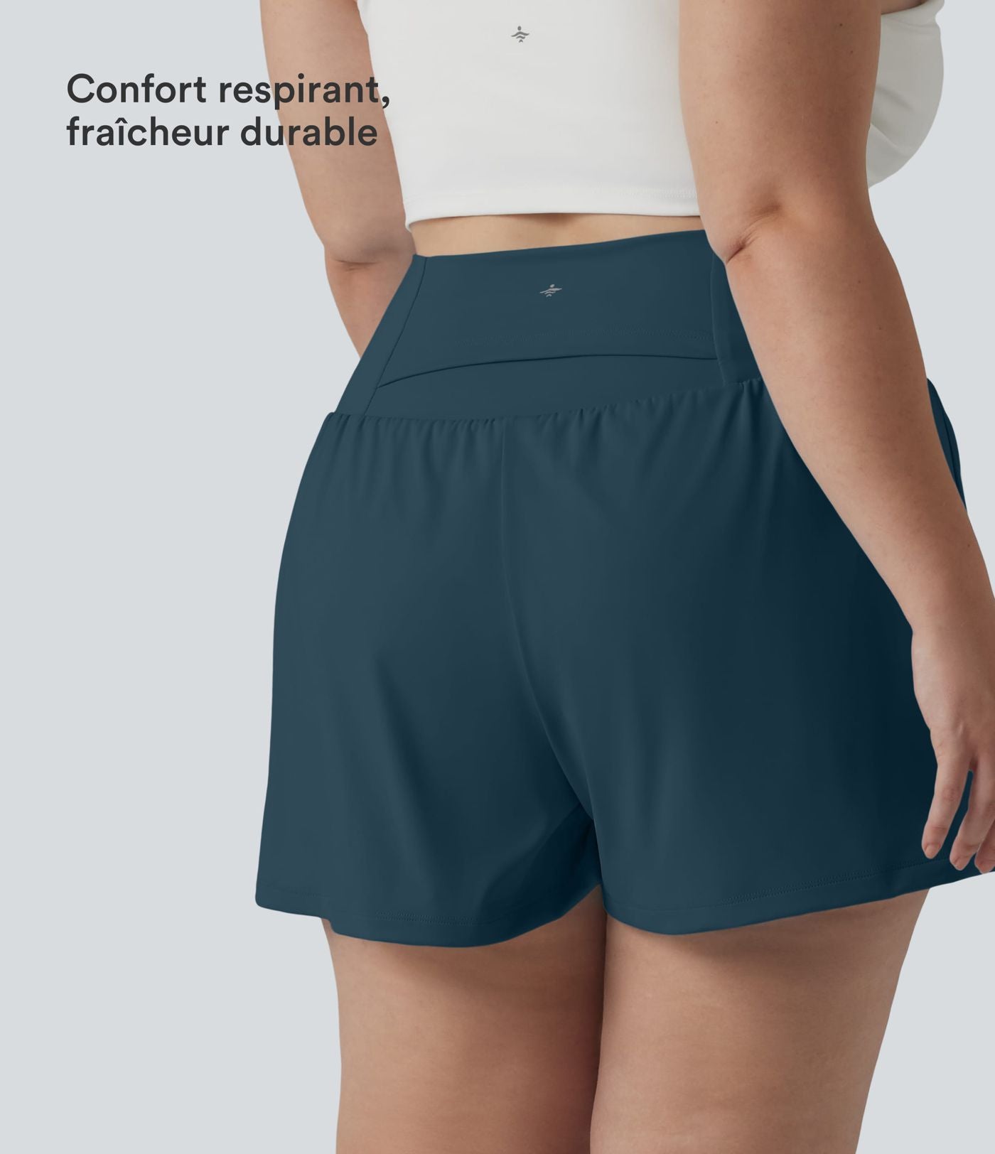 Short Yoga 10cm Plus Longue Taille Ultra Haute 2 en 1 Poche Arrière Poche Cachée Latérale Grande Taille