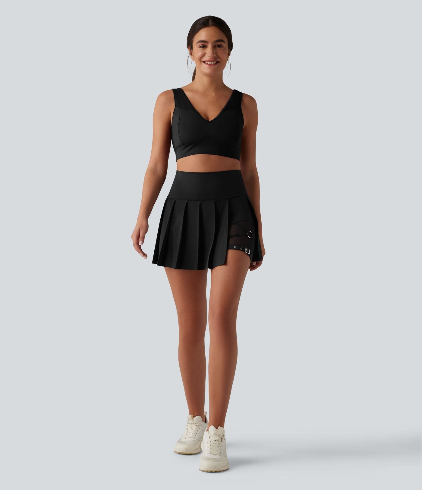 Breezeful™ Jupe mini sport 2 en 1 plissée taille haute mesh contrasté séchage rapide avec poches