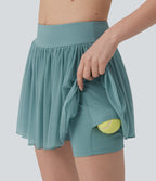 Jupe-short de tennis mini 2-en-1 taille mi-haute mesh contrasté avec poche