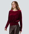 Top velours col rond manches longues