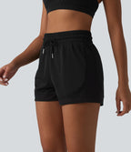 Short de sport 2 en 1 taille haute, cordon de serrage et œillets, en maille respirante