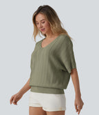Pull décontracté col V manches courtes