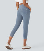 Legging capri décontracté Halara Flex™ croisé taille haute en maille denim extensible avec poches