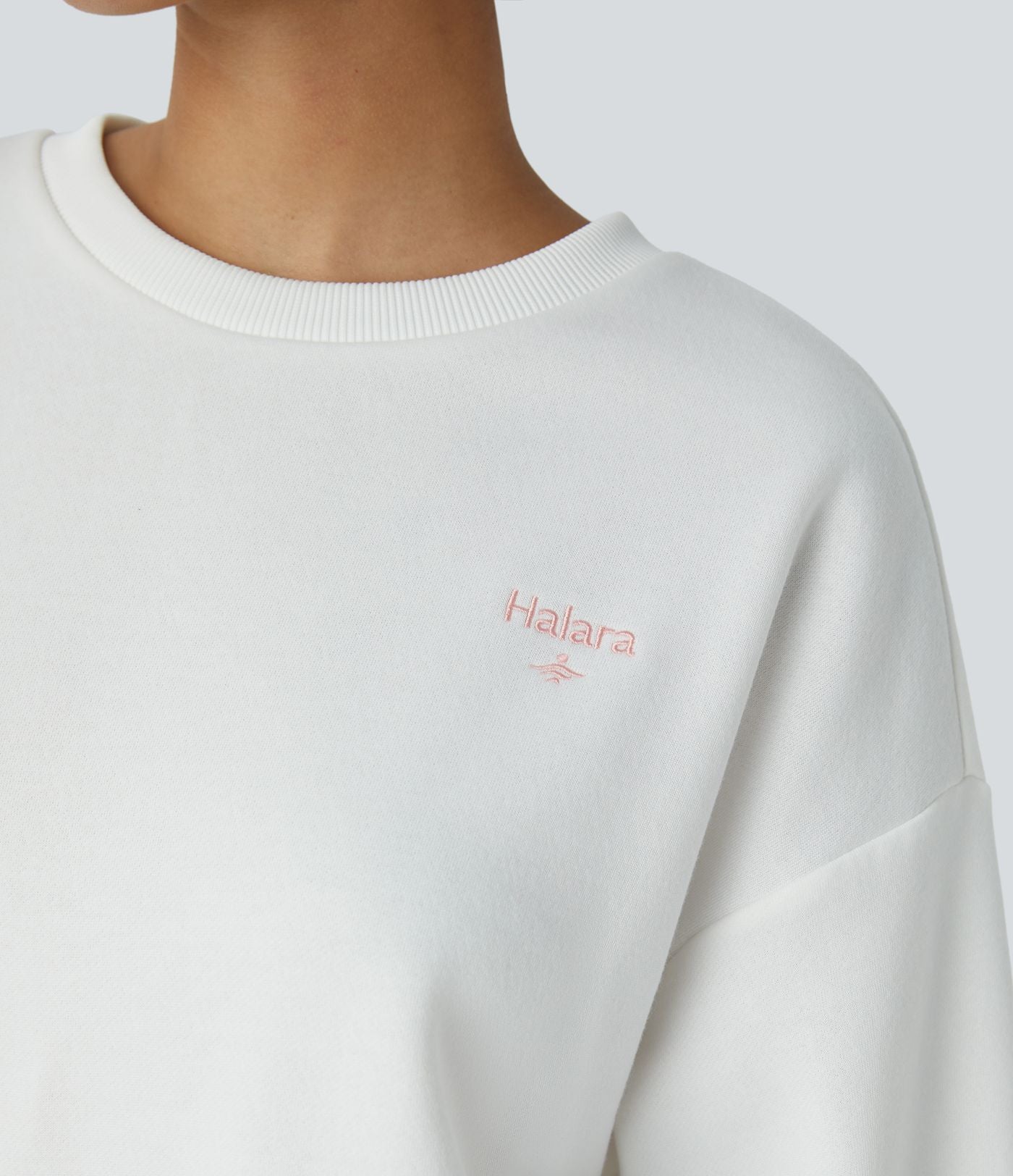 Sweat-shirt décontracté Halara oversize en polaire avec lettrage brodé et bords côtelés contrastés