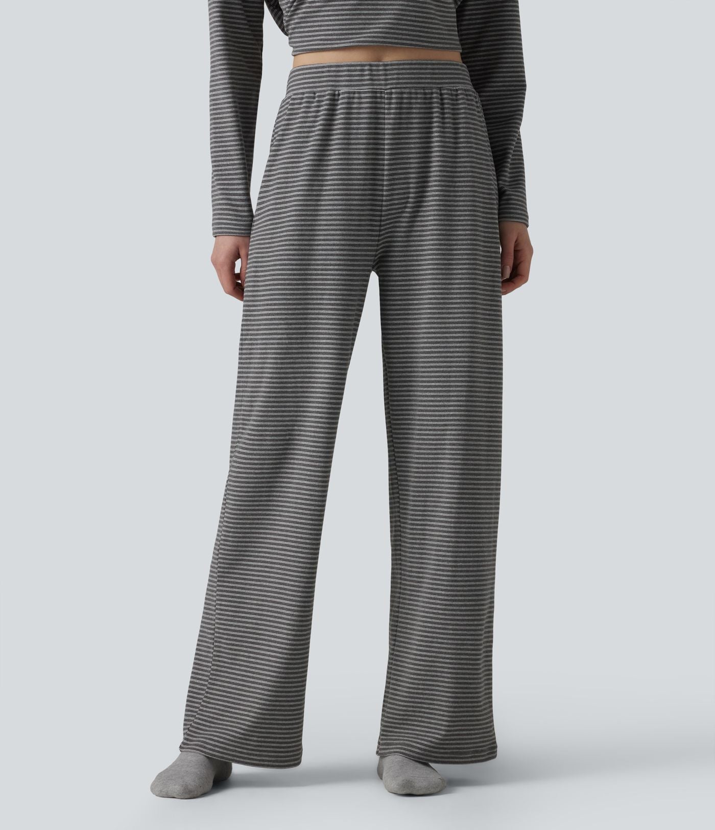 Pantalon de détente large rayé taille haute