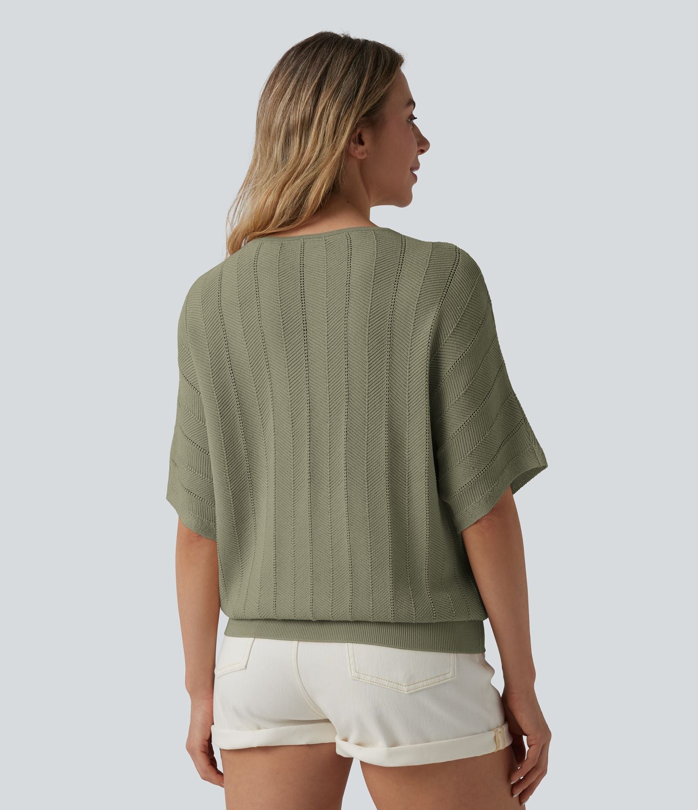 Pull décontracté col V manches courtes
