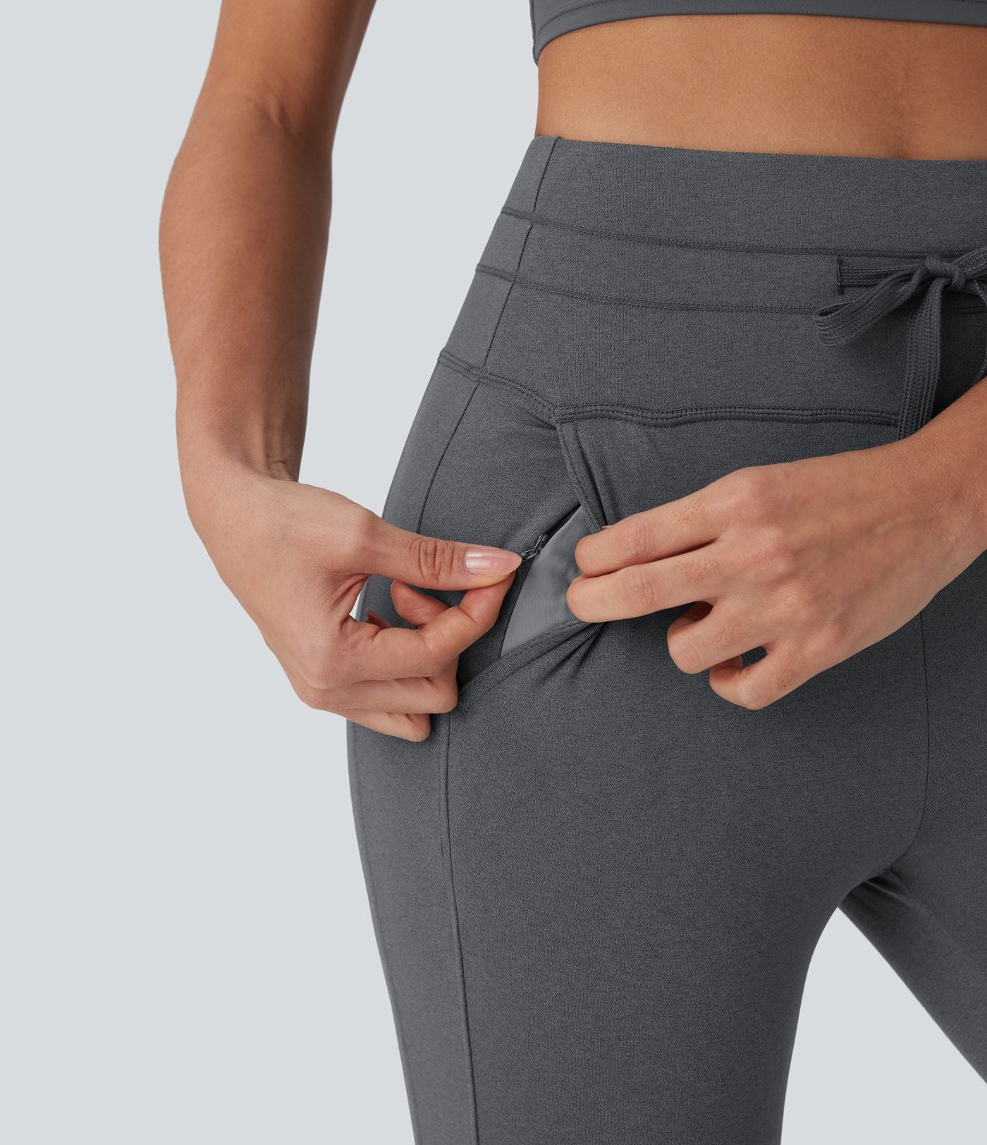 Jogging de yoga corsaire à taille haute, cordon de serrage, séchage rapide et poches latérales
