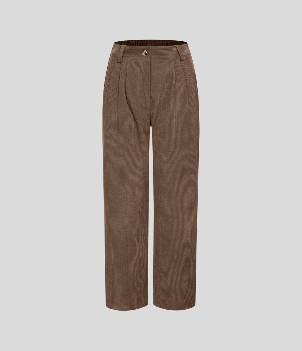 Pantalon en velours côtelé décontracté taille moyenne avec poches latérales