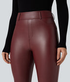 Pantalon polaire simili cuir extensible taille haute avec poches