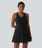 Robe de yoga évasée 2-en-1 SoftlyZero™ QuickDry avec soutien-gorge intégré, dentelle contrastée et poches - Édition Easy Peasy