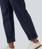 Pantalon coton fuselé taille mi-haute avec poches