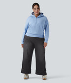 Jean casual grande taille Halara Flex™ tricot extensible délavé taille haute jambe large ourlet roulotté avec poches