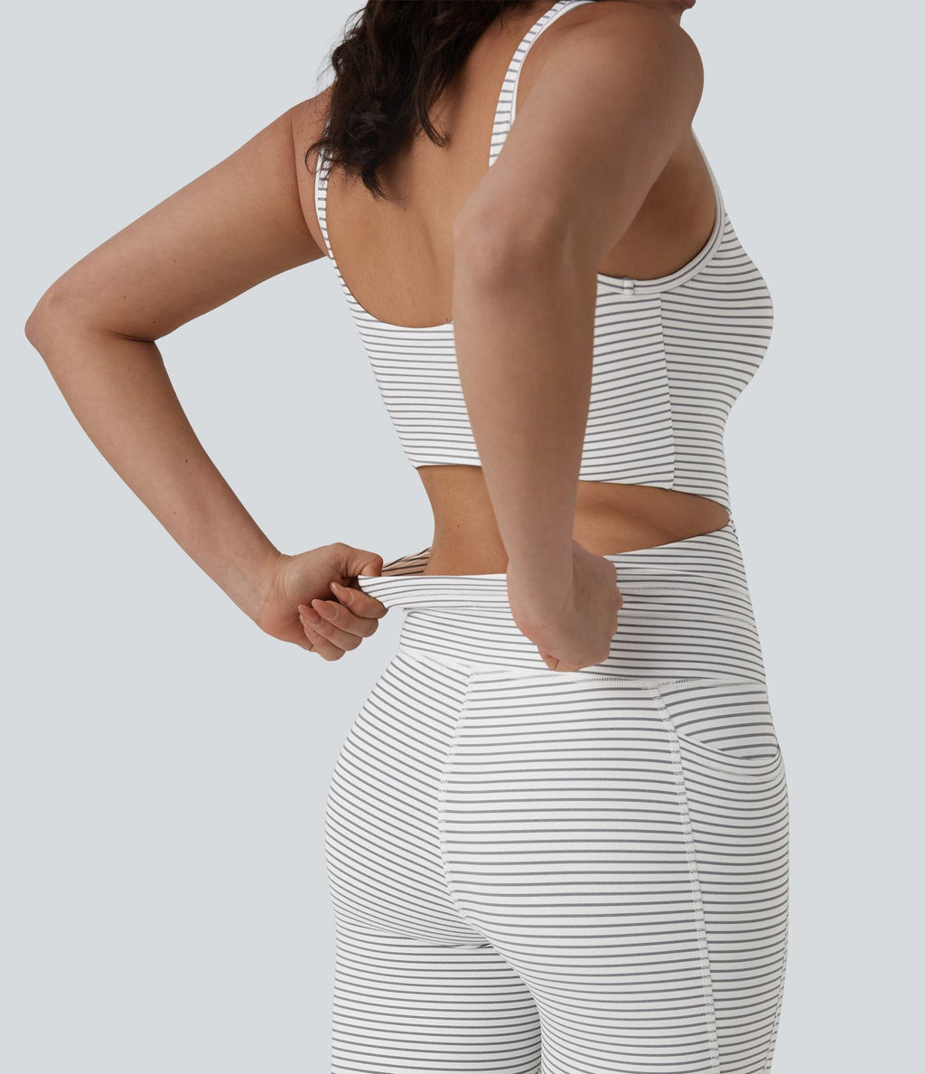 Combinaison de yoga à rayures col U cordon de serrage et poches - Édition Easy Peasy