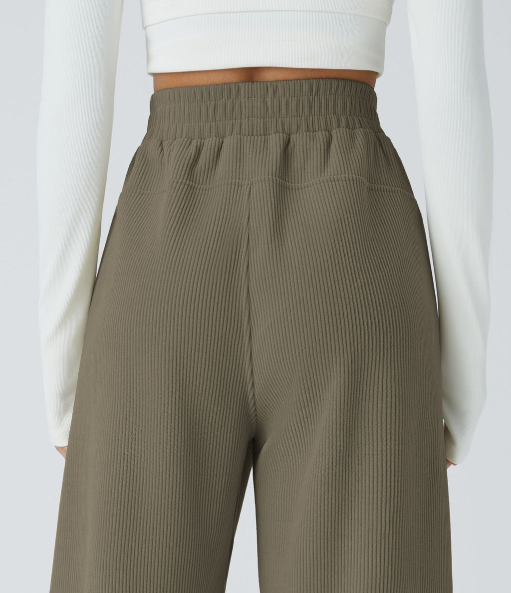 Pantalon velours côtelé de jogging décontracté à taille haute avec poches latérales