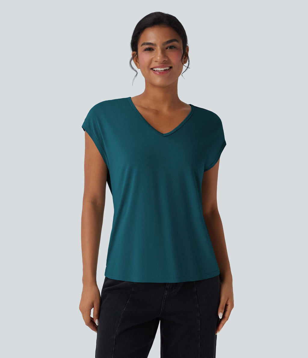 T-shirt casual col V manches courtes