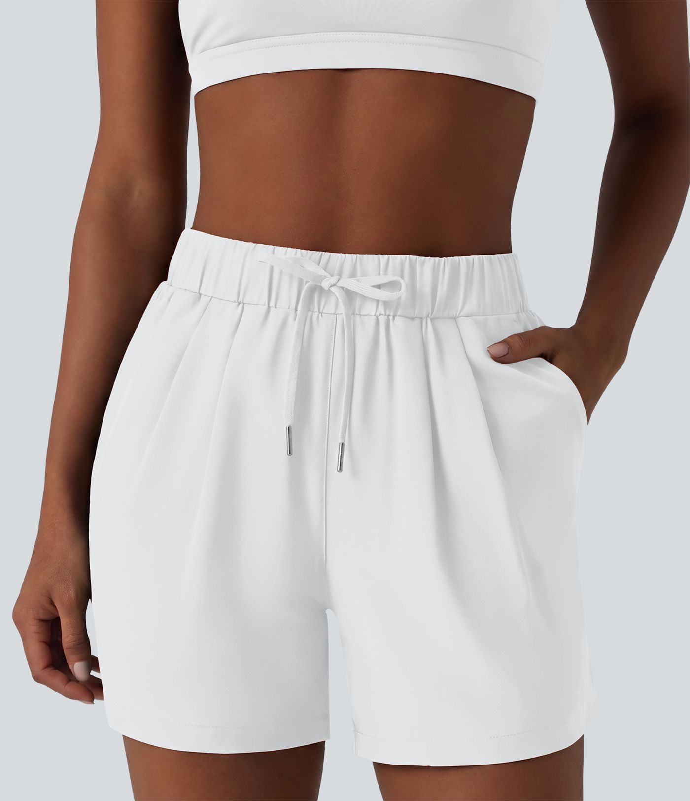 Short de yoga plissé taille haute élastique 12,5 cm avec cordon de serrage et poches