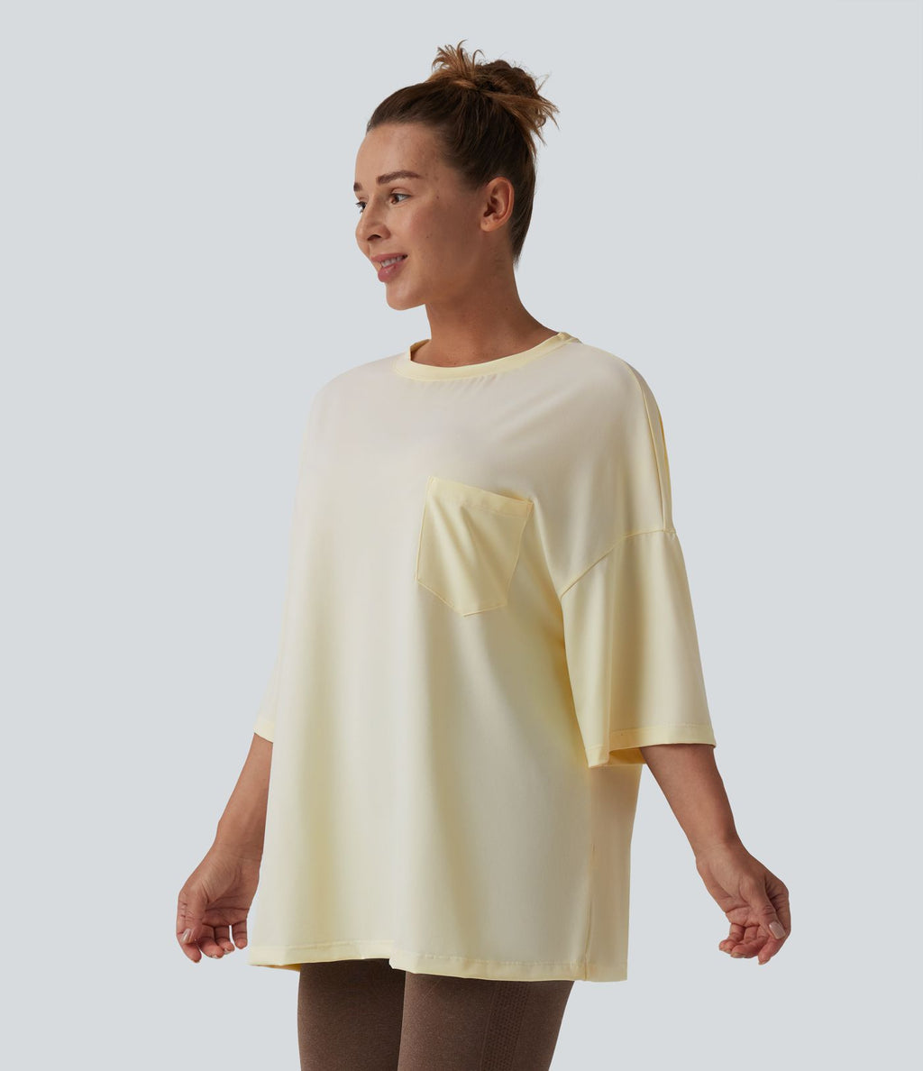 T-shirt décontracté col rond avec poche