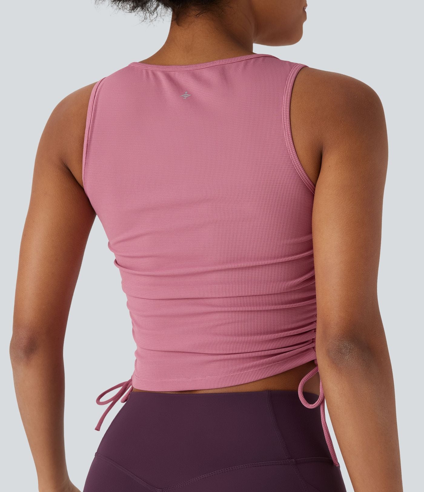 Débardeur de yoga gaufré à cordon de serrage et fronces
